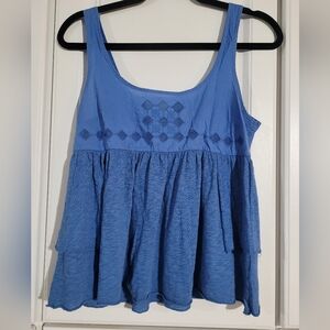 American Eagle Outfitters Blue Sleeveless Ruffle Babydoll Top, Size Small S